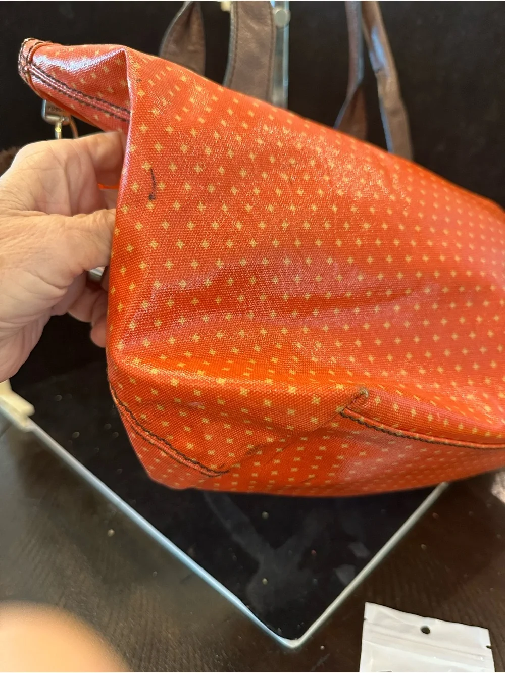FOSSIL #075 Orange Tote Bag with Brown Handles